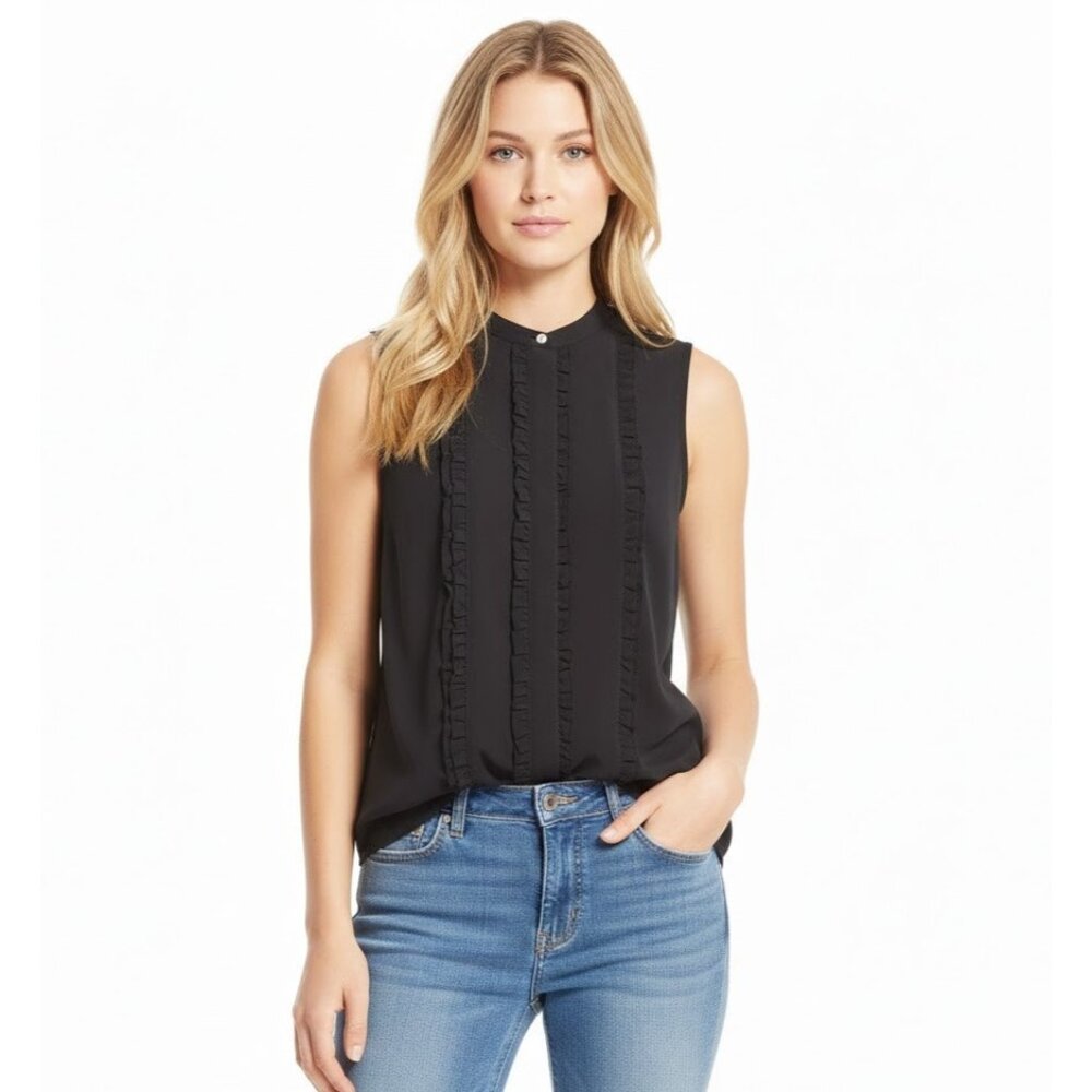 NWT Equipment Colbie in Black Silk Sleeveless Ruffled Button Down Blouse Shirt L